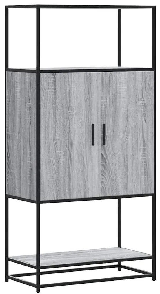 Highboard szürke sonoma 68x35x139 cm gépelt fa és fém