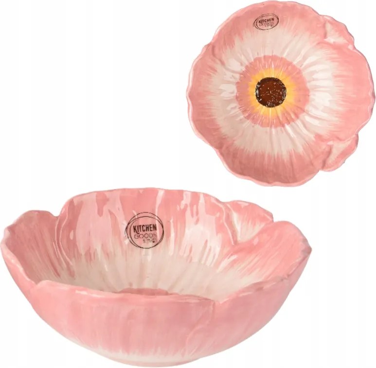 Kerámia tál pipacsvirág motívummal rózsaszín 16cm