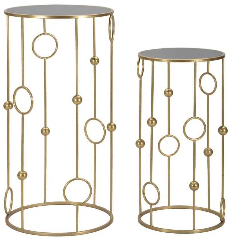 Kerek Arany színű modern kisasztal készlet tükörlappal 2 db