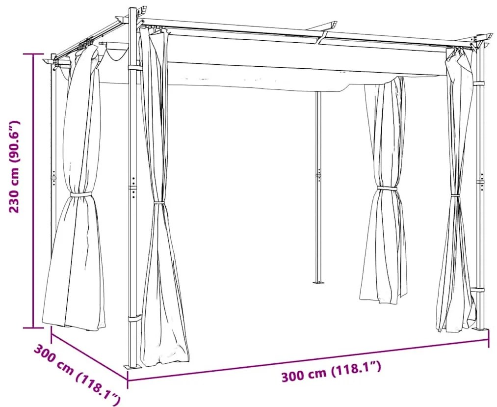 antracitszürke acélpavilon függönyökkel 3 x 3 m