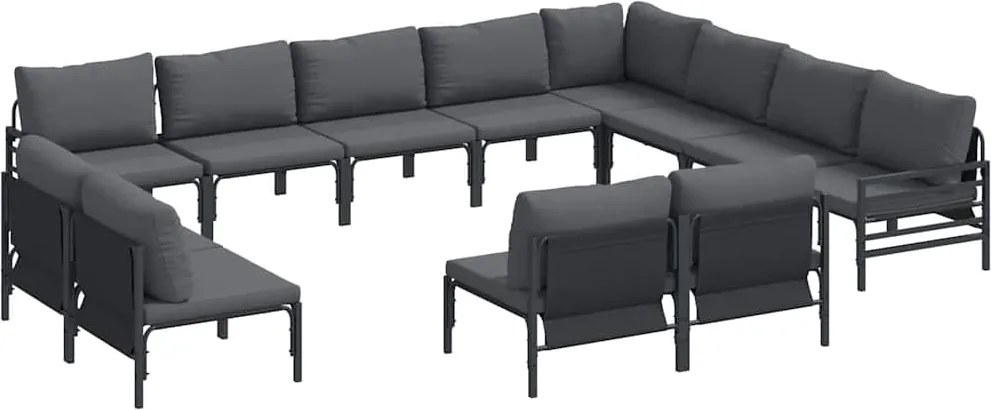 vidaXL Kerti Kanapé Szett párnával 12 pcs Fekete Acél