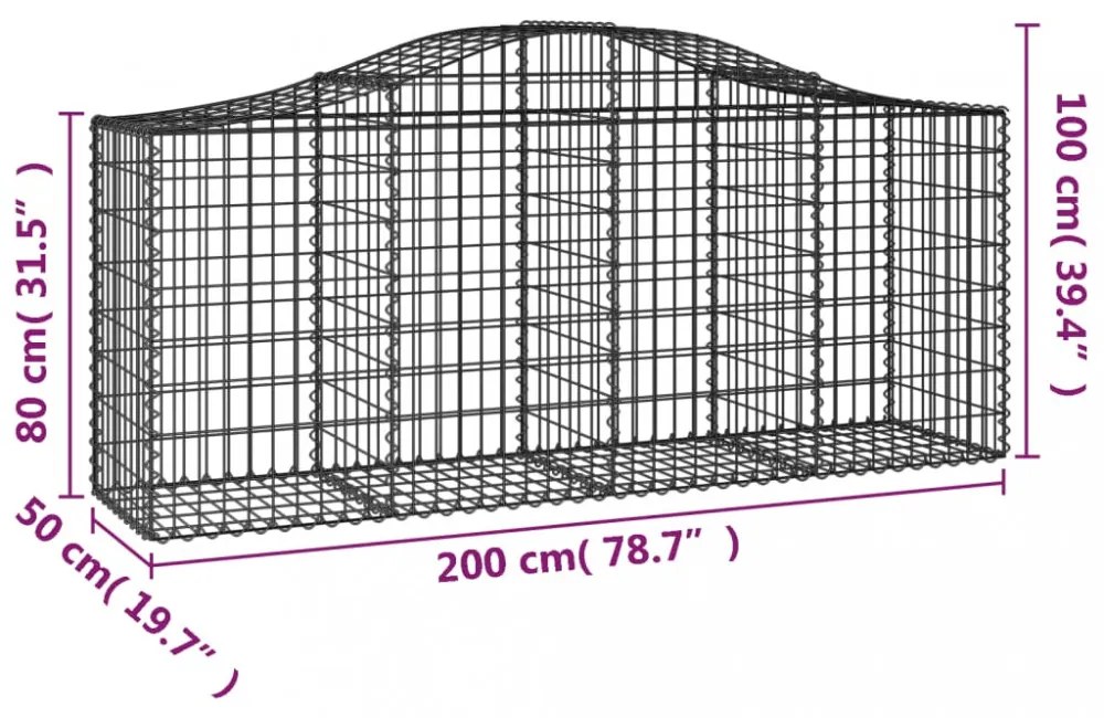4 db íves horganyzott vas gabion kosár 200x50x80/100 cm