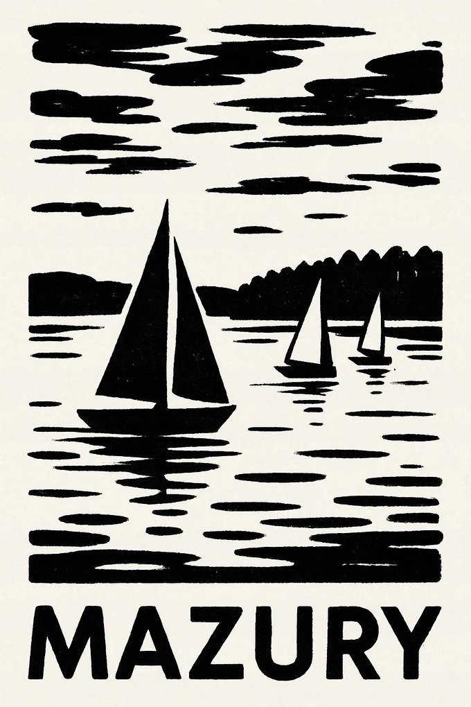 Poszter Minimalista Mazury Tó Csónak Vitorlás 50x70