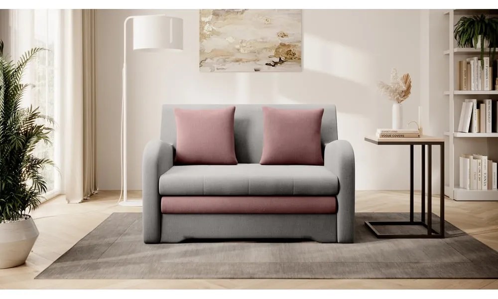 Rózsaszín-világosszürke bársony kinyitható kanapé 130 cm Ario – ELTAP
