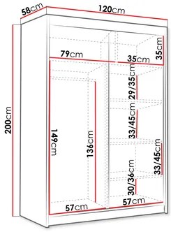 Ruhásszekrény tolóajtókkal Varentona IV 120 (kasmír + arany) . 1105759