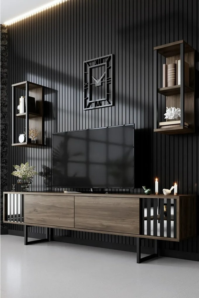 TV-állvány polcokkal Chrome Walnut and Black