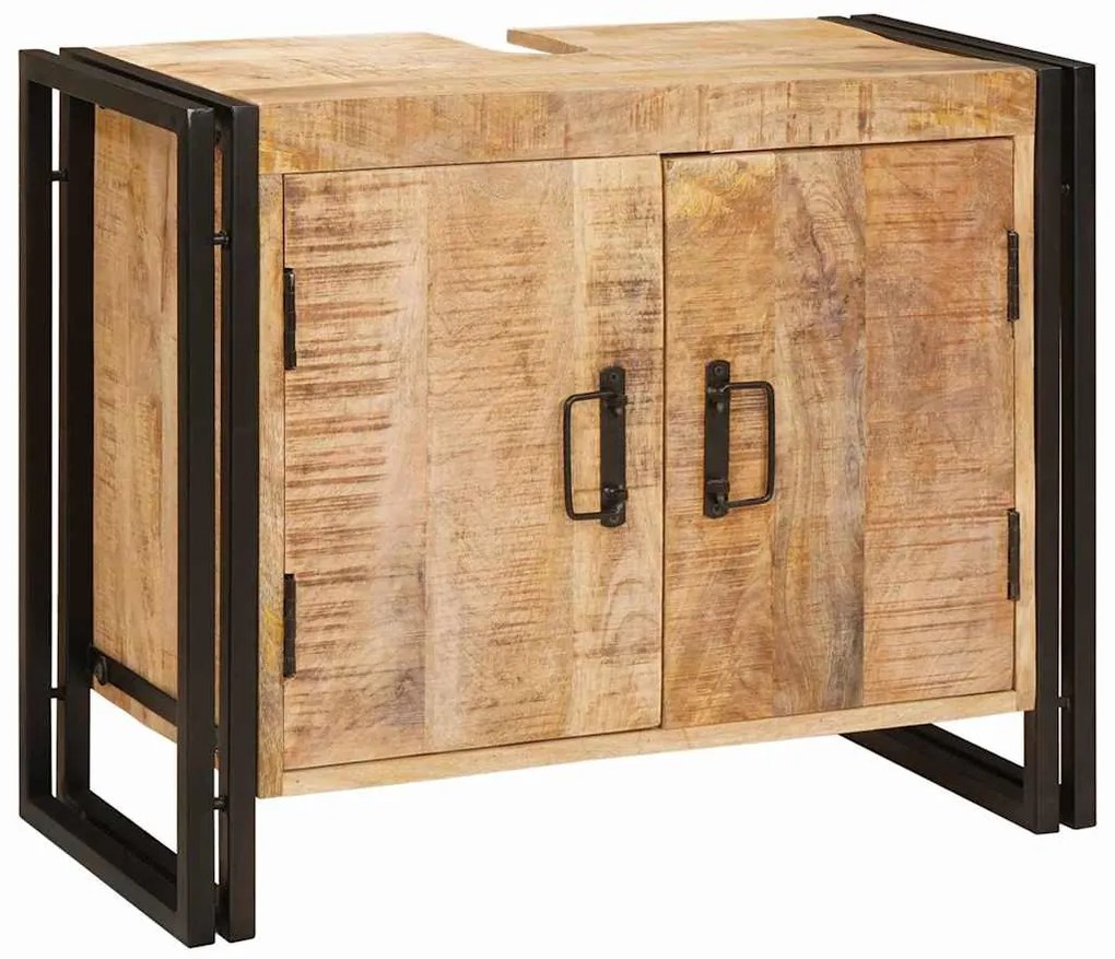 Fürdőszobai mosdószekrény 71 x 33 x 58 cm Tömör mangófa és vas