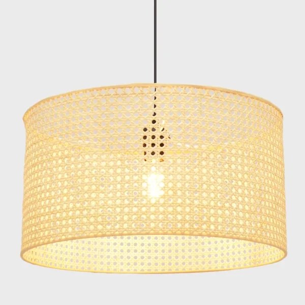 Csillár zsinóron ALBA 1xE27/15W/230V á. 45 cm rattan/fekete