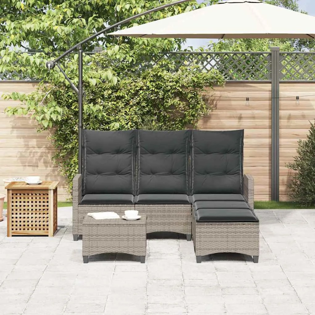 3 részes szürke polyrattan kerti ülőgarnitúra párnákkal L-alakú