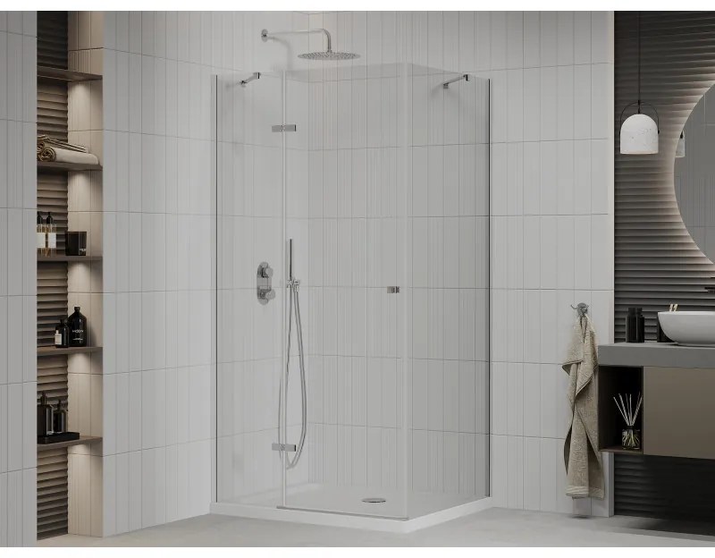 Mexen Roma zuhanykabin 90 x 80 cm, 6 mm-es üveg, króm profil-átlátszó üveg + vékony zuhanytálca 5 cm, 854-090-080-01-00-4010