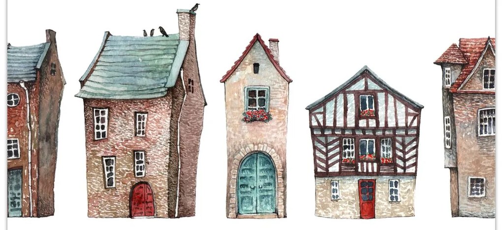 Üveg kép - Akvarell házak (70x50 cm)