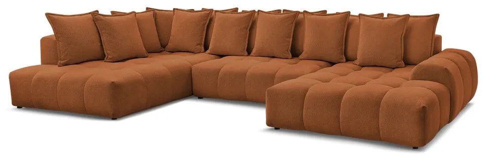 Terrakotta színű zsenília kinyitható-tárolóhelyes sarokkanapé (bal oldali-U alakú) Everest – Bobochic Paris