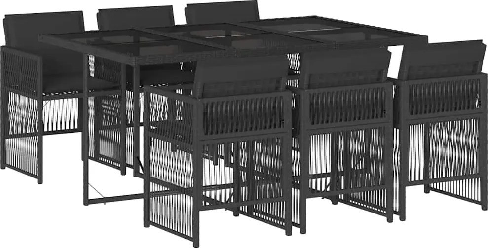 vidaXL 7 részes fekete polyrattan kerti étkezőgarnitúra párnával