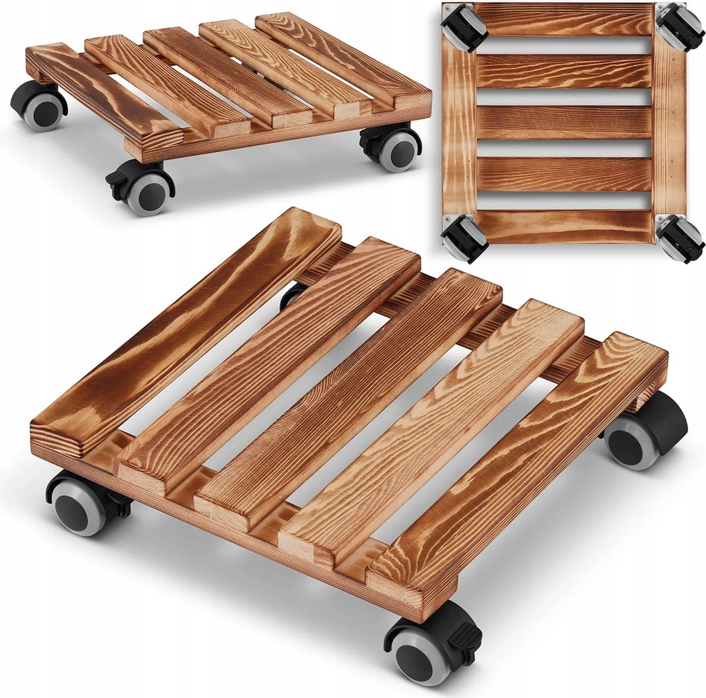 Négyzet alakú fa állvány virágtartók virágtartó bútor platform kerekek