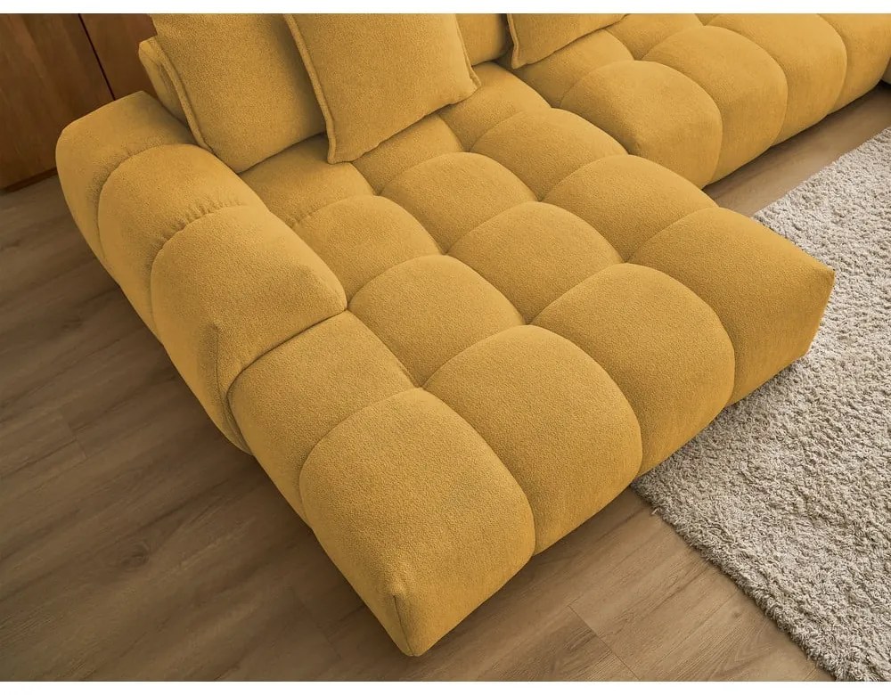 Mustársárga zsenília kinyitható-tárolóhelyes sarokkanapé (jobb oldali-U alakú) Everest – Bobochic Paris