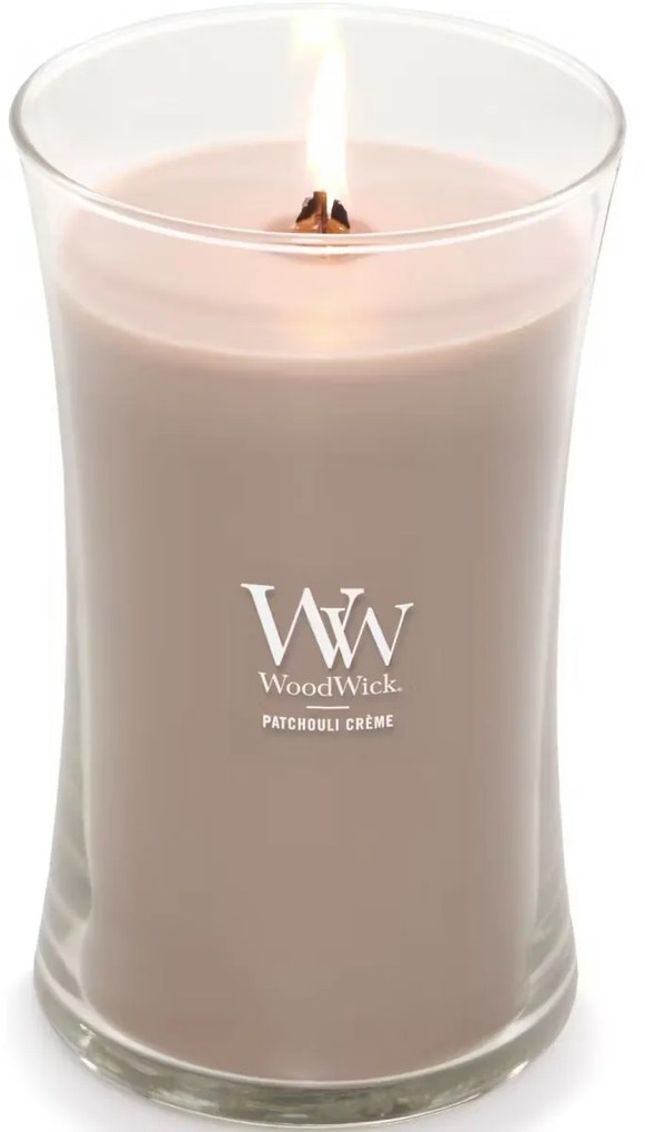 WoodWick Illatosító gyertya nagy váza PatchouliCreme, 609 g