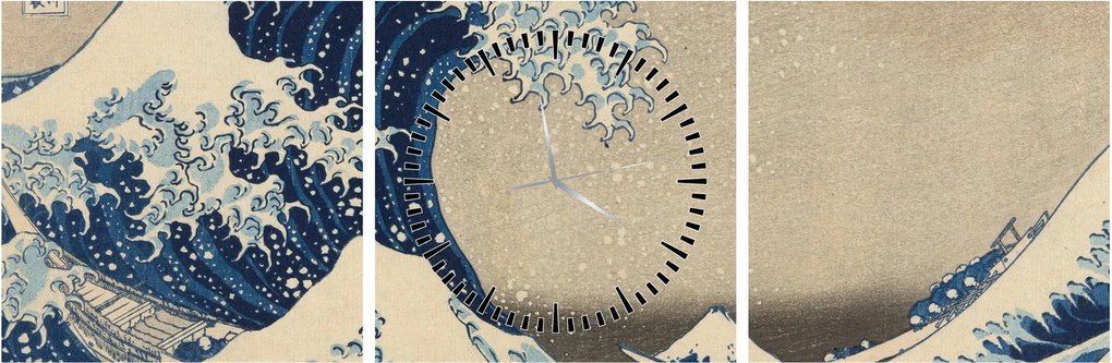 Kép - Katsushika Hokusai, Under the Wave off Kanagawa, reprodukciók (órával) (90x30 cm)