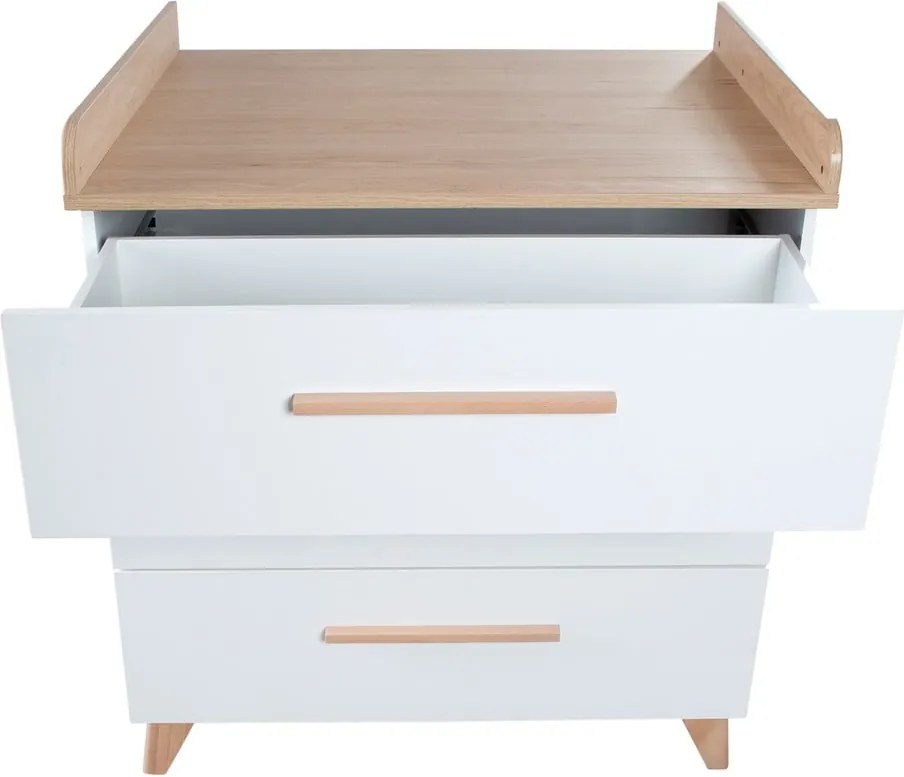 Fehér gyerek komód pelenkázó feltéttel, tölgyfa dekorral 88,5x99x76 cm Léon – Roba