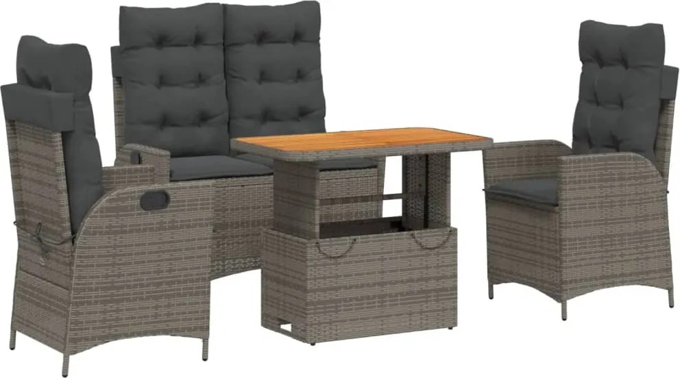 vidaXL 4 részes szürke polyrattan kerti étkezőszett párnával