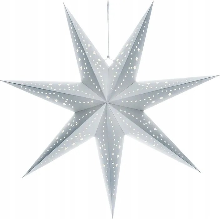 Led karácsonyi függőcsillag ezüst színű, időzítővel, 60 cm, 20x Led, 2x Aa elemmel