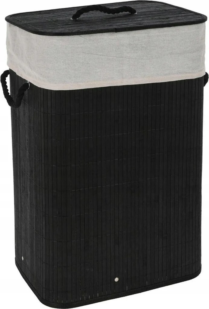 Bambusz szennyestartó kosár fekete 60X40 cm Fürdőszobai tároló rendszerező