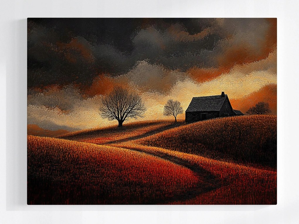 Poszter Tájkép Kilátás Falu Mező Felhők Vihar 100x75