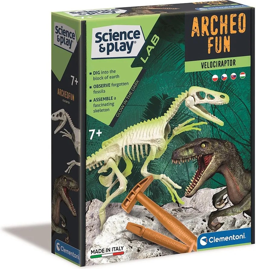 Világító velociraptor Archeo Fun régészeti készlet Clementoni