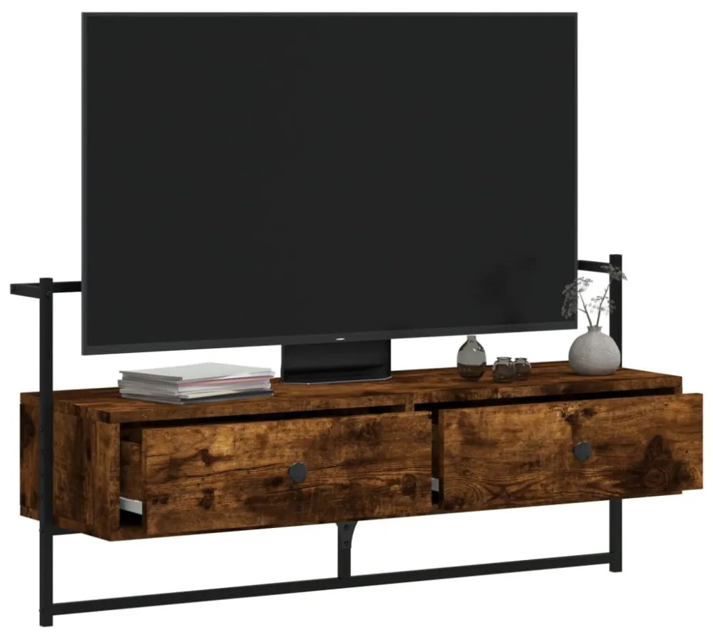füstös tölgy színű szerelt fa fali TV szekrény 100,5x30x51 cm