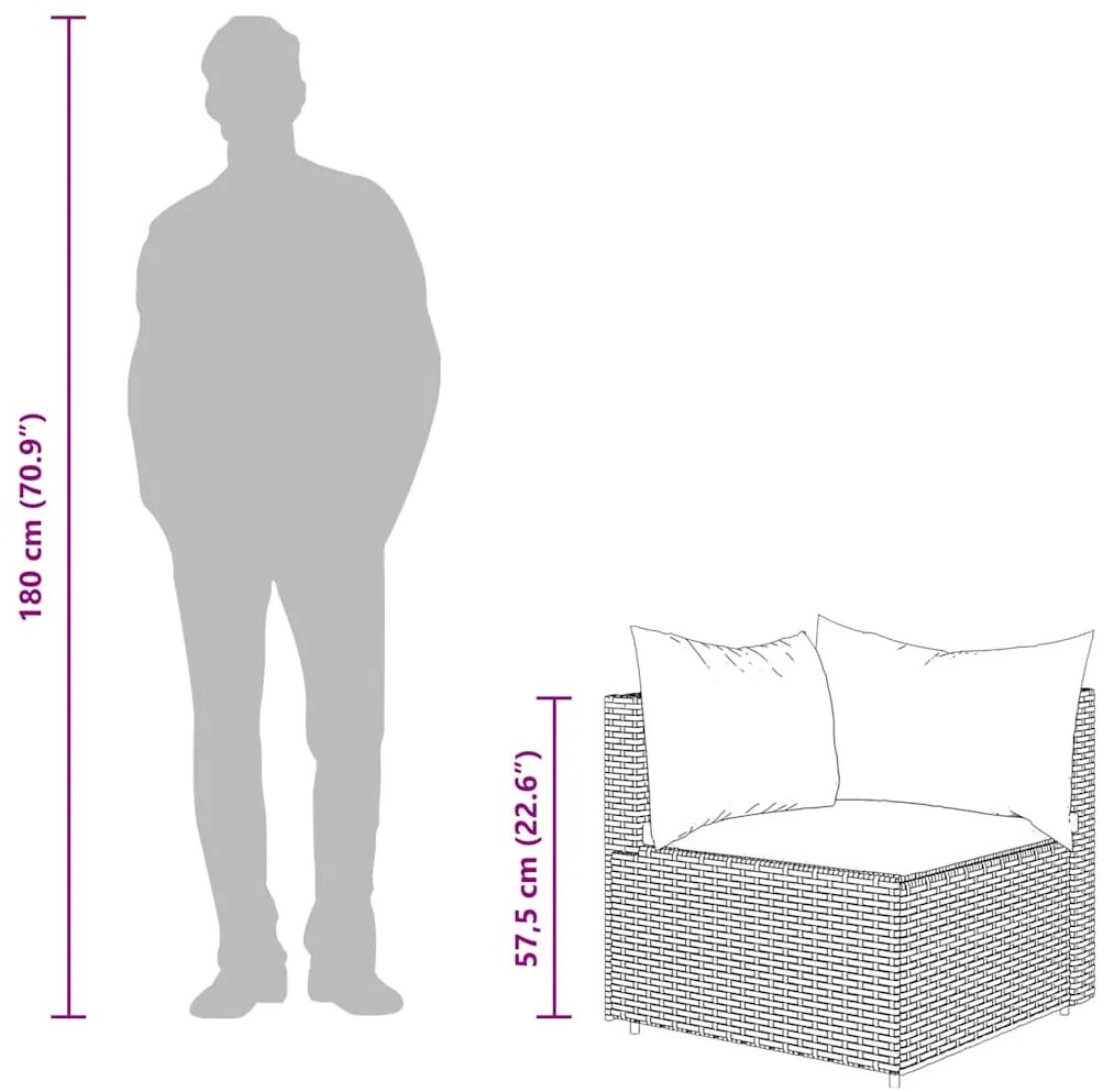 vidaXL barna polyrattan kerti sarokkanapé párnákkal