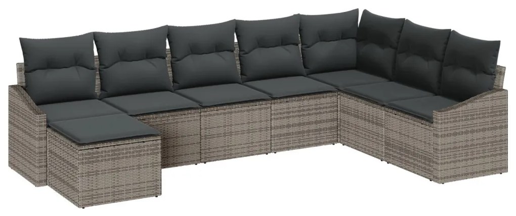 8 részes kerti étkezőszett párnákkal, szürke poli rattan