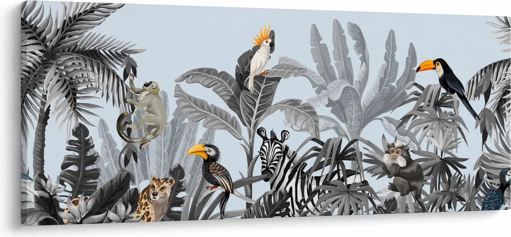 Állatok képe egy trópusi erdőben (120x50 cm)
