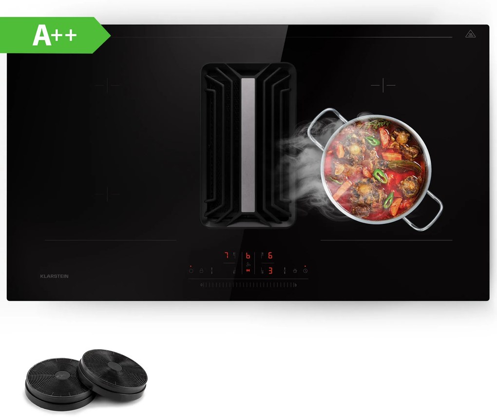 Klarstein AirJet 90, Down Air System, indukciós tűzhely + DownAir-páraelszívó, 754 m³/ó, A