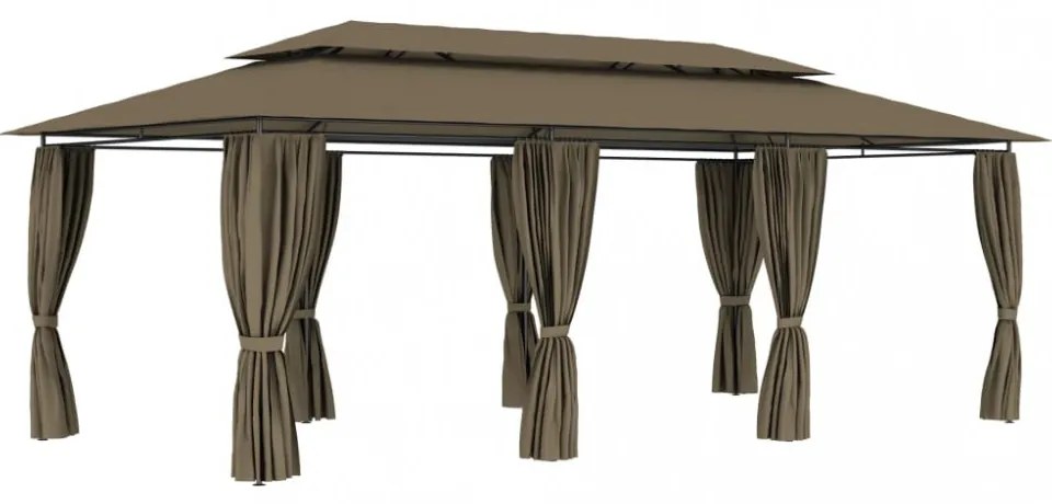 vidaXL tópszínű pavilon függönyökkel 600 x 298 x 270 cm 180 g/m²