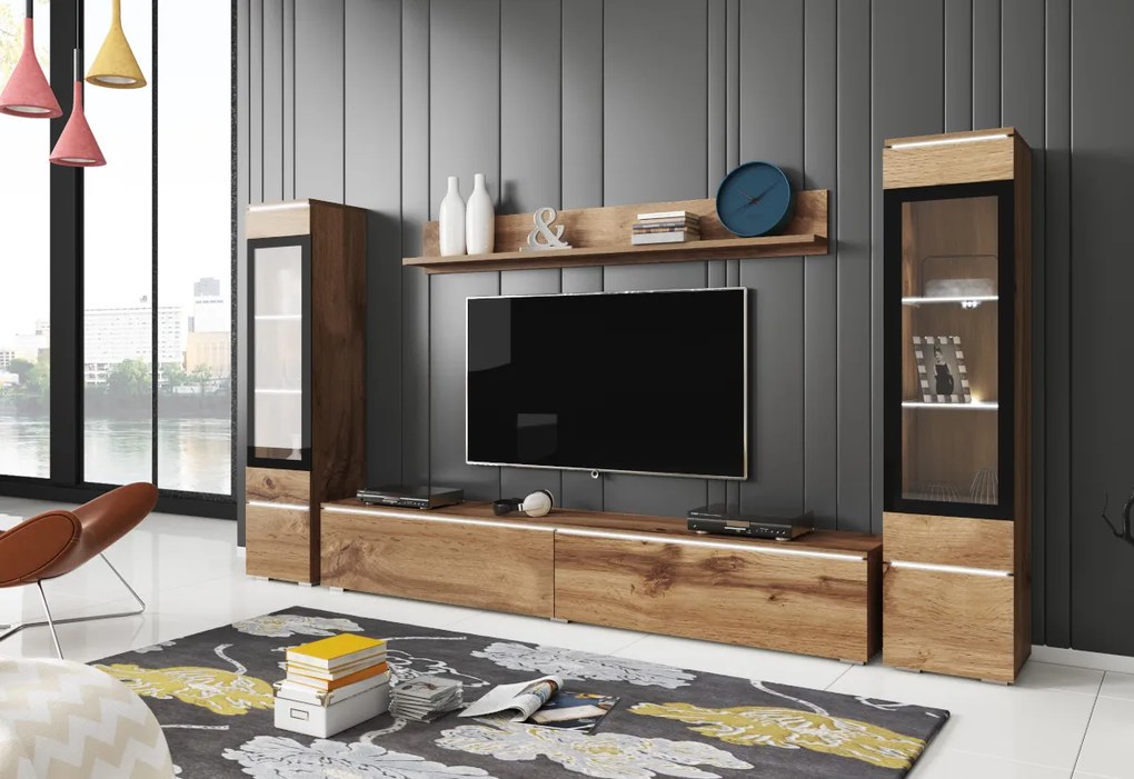 VERA II nappali fal, magasfényű fehér/wotan