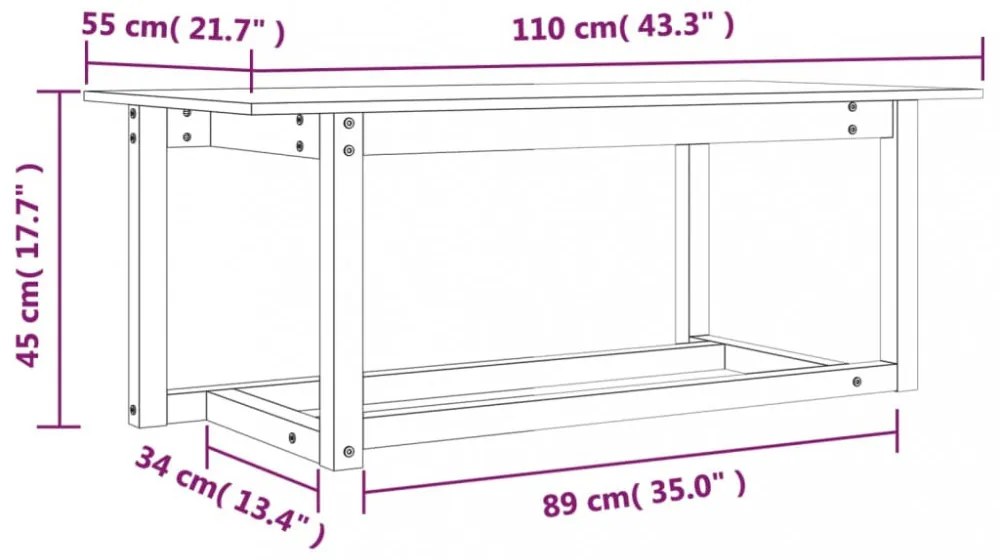 fekete tömör fenyőfa dohányzóasztal 110 x 55 x 45 cm