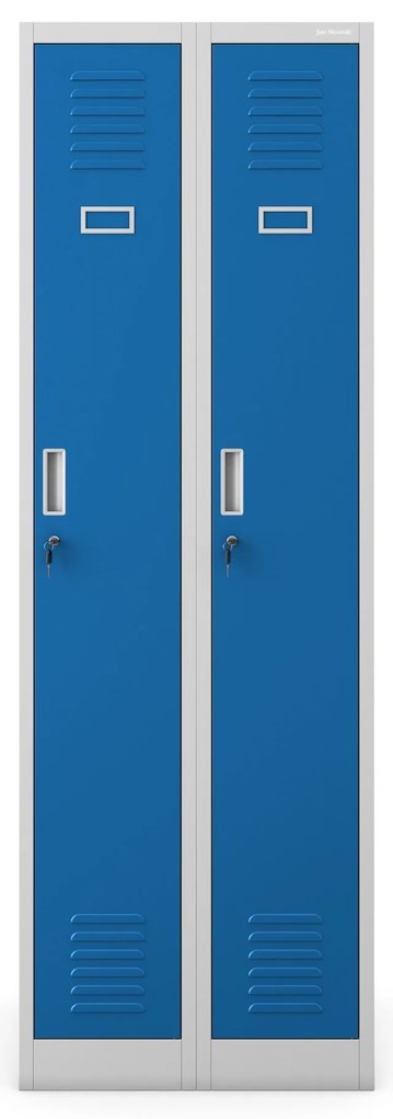 Pléh öltözőszekrény talpazaton, négymodulos, polcokkal KACPER II, 600 x 1800 x 500 mm, kék