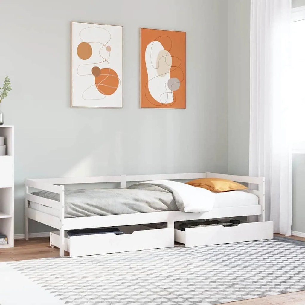 fehér tömör fenyőfa kanapéágy fiókokkal 90 x 200 cm
