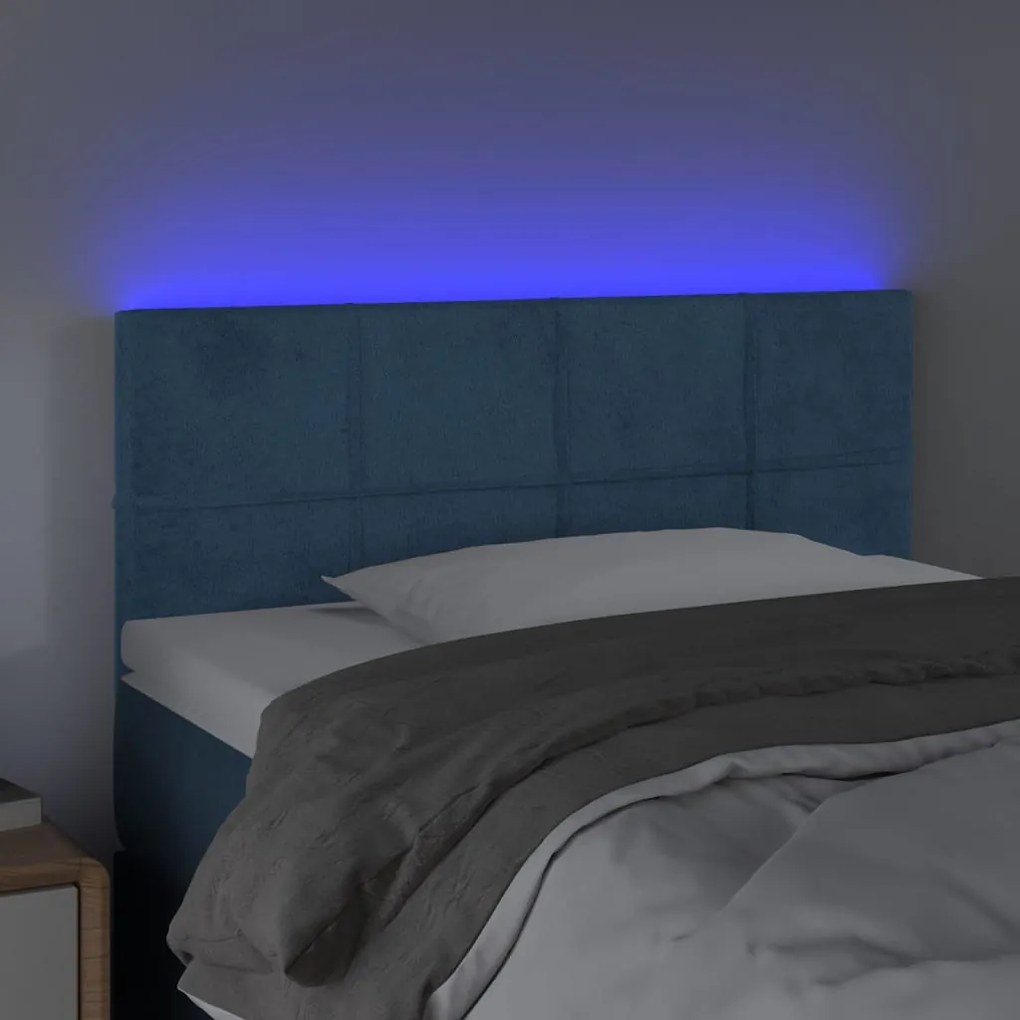 sötétkék bársony LED-es fejtámla 90x5x78/88 cm