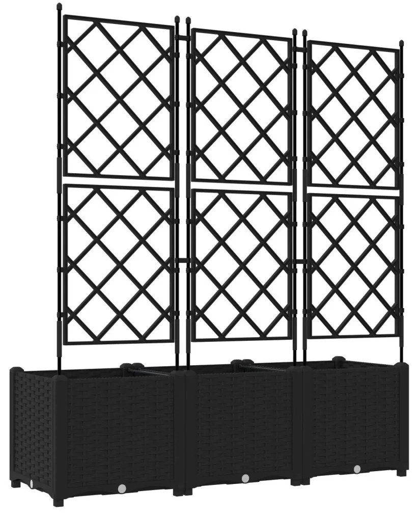 Trellisszel Ellátott Kert Virágcserép 3 db Fekete 120x40x143 cm