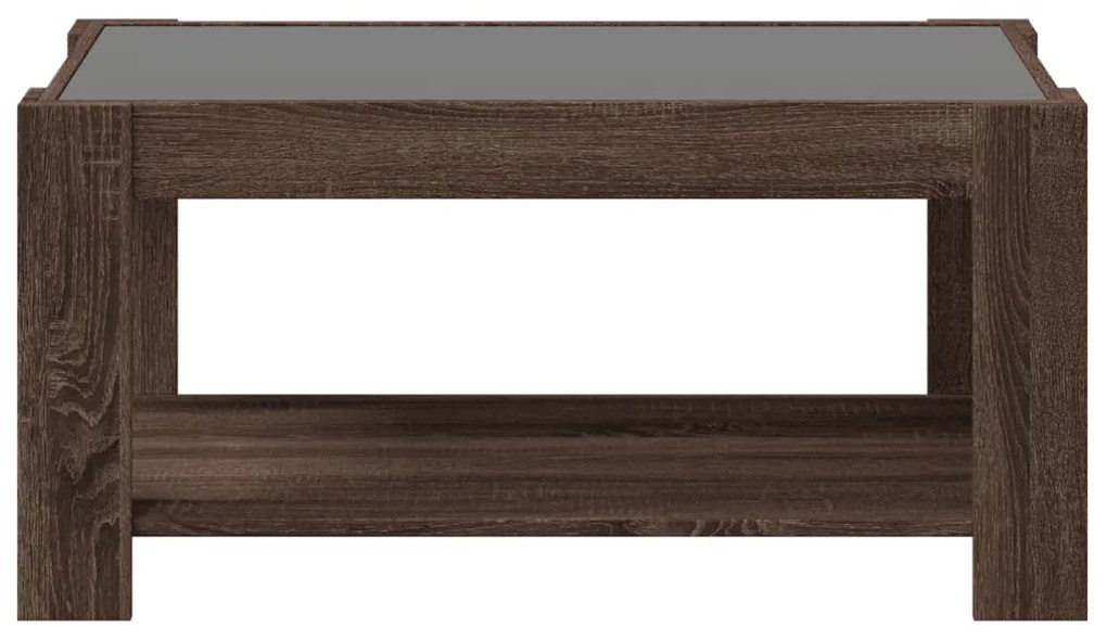 barna tölgy szerelt fa dohányzóasztal LED-del 93 x 53 x 45 cm