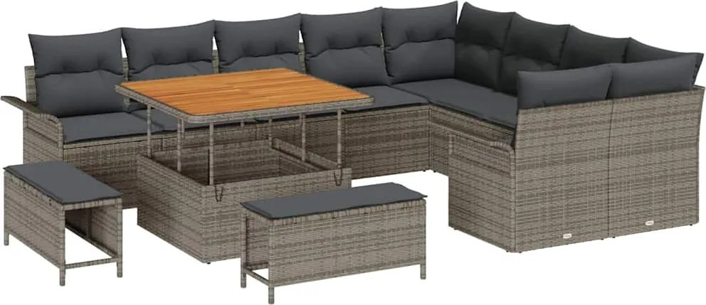 vidaXL Kerti Kanapé Szett párnával 12 pcs Szürke polirattan