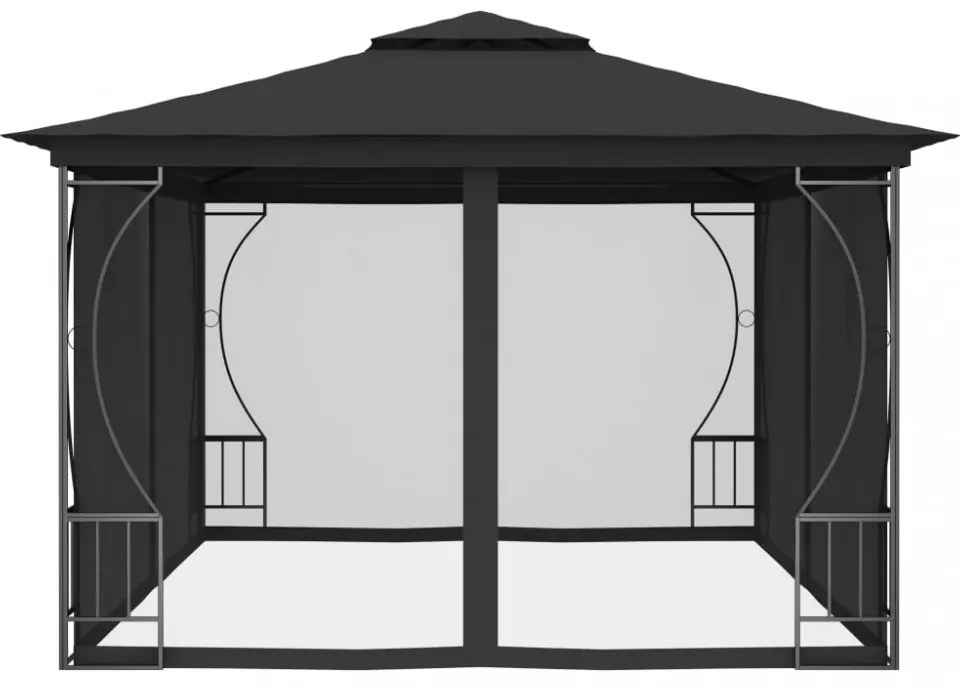 antracitszürke pavilon hálóval 300 x 400 x 265 cm