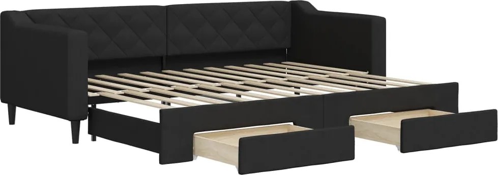 vidaXL fekete kihúzható szövet heverő fiókokkal 80 x 200 cm