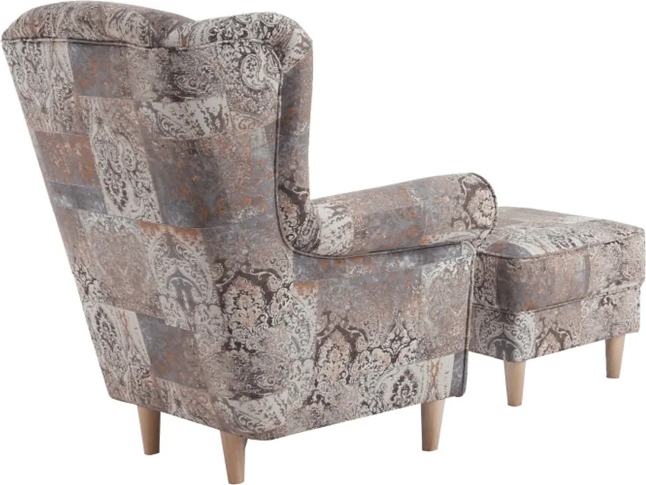 Füles fotel puffal, szövet vintage minta, ASTRID