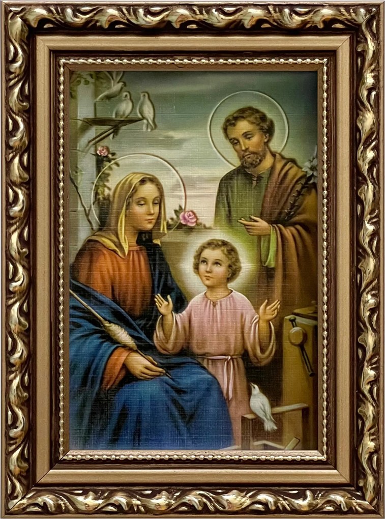 Vászonkép 19x14 Szent Család Jézus József Mária Arany Díszített Fa Keret