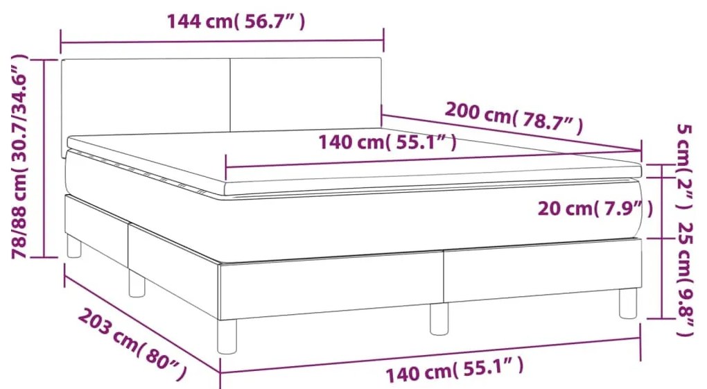 krémszínű szövet rugós és LED-es ágy matraccal 140x200 cm