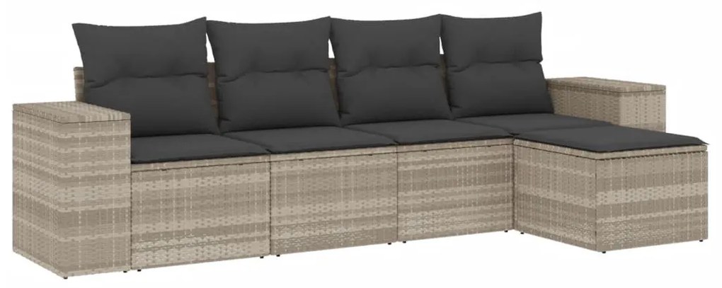 5 részes világosszürke polyrattan kerti ülőgarnitúra párnákkal
