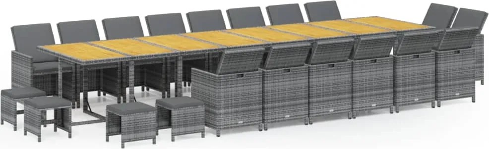 vidaXL 21 részes szürke polyrattan kerti étkezőgarnitúra párnákkal