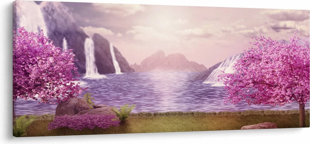 Rózsaszín fák képe fóval (120x50 cm)