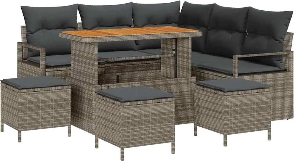 vidaXL Kerti Kanapé Szett párnával 9 pcs Szürke polirattan